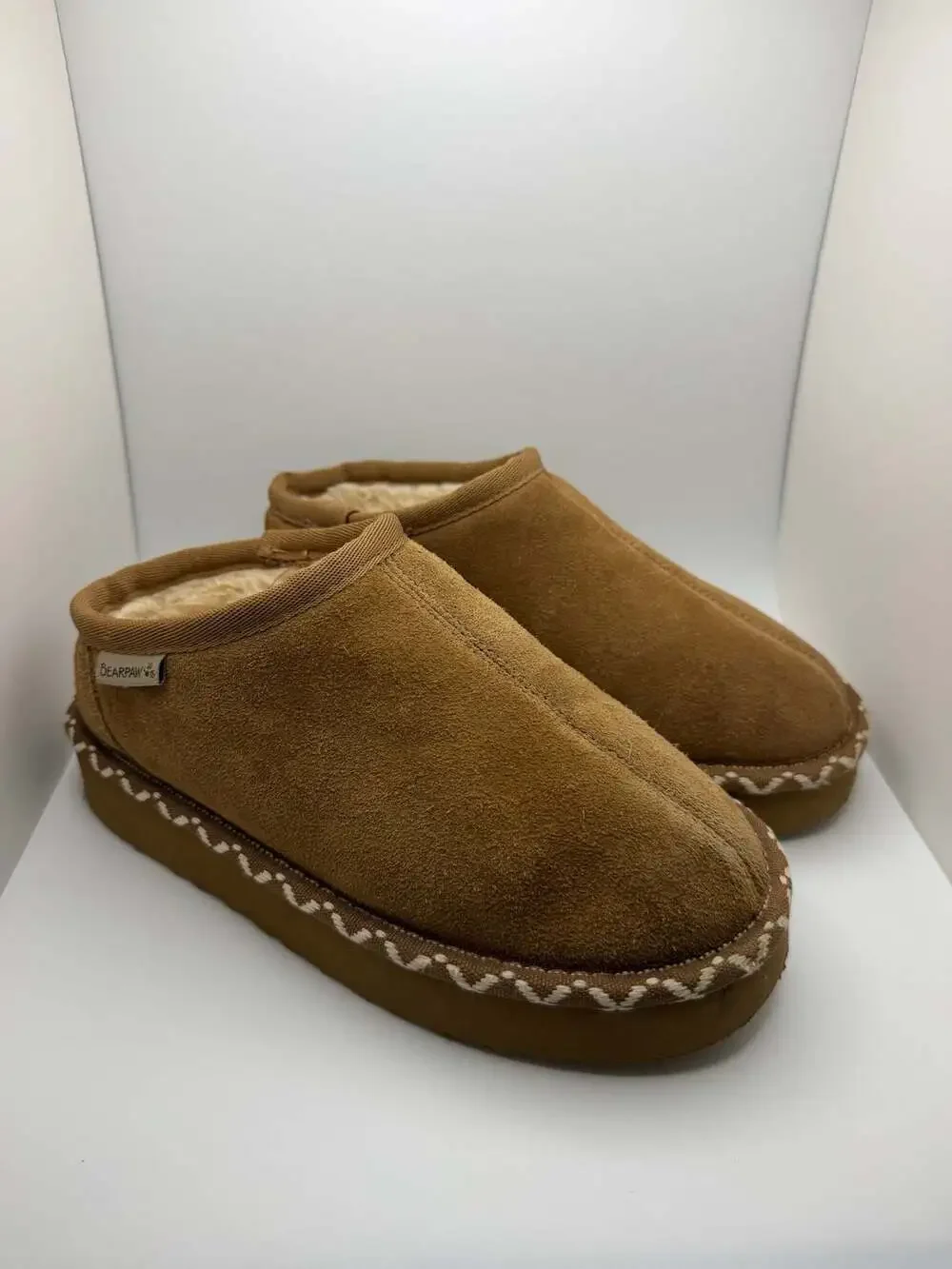 Bearpaw Martis Youth Suede Platform Slippers in Hickory